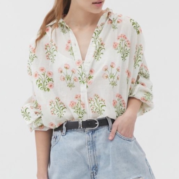 Arianna Floral Flower Oversized Collared Hipster Boho Vaca Beach Hip Blouse - Picture 2 of 10